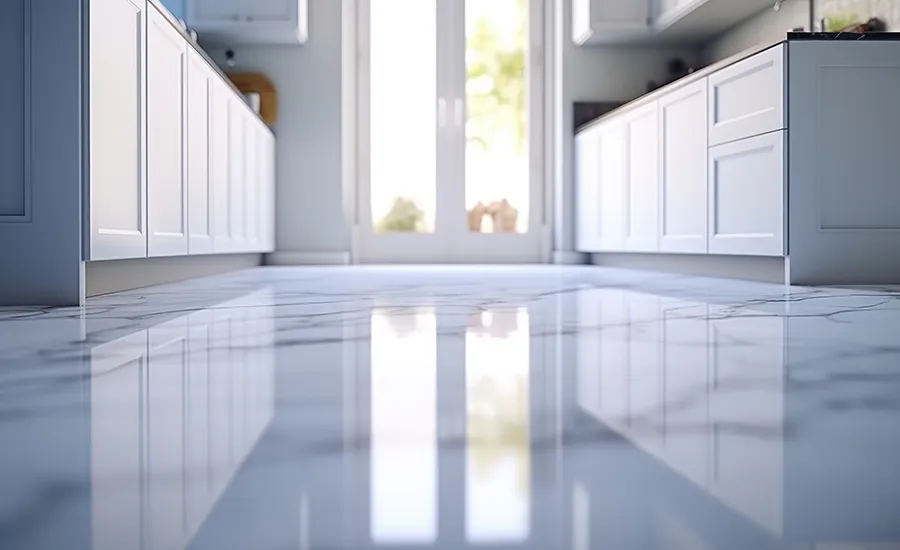 Luxury Flooring High-gloss stone flooring in kitchen